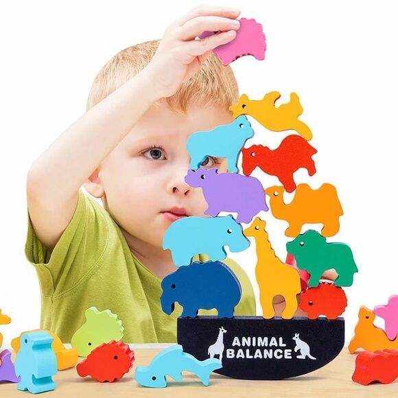 HWD Wooden Stacking Blocks Balancing Games, Animals Bricks Equilibrium Puzzles - Picture 1 of 6